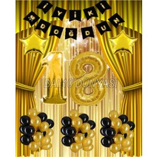 Bal10 Dünyası Gold Renk Yıldız Folyo Banner  Balon Seti 18 Yaş