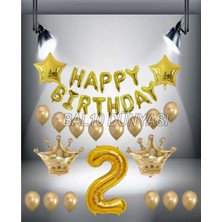 Bal10 Dünyası Gold Renk Kral Taç Happy Bırthday Folyo Balon Seti 2 Yaş