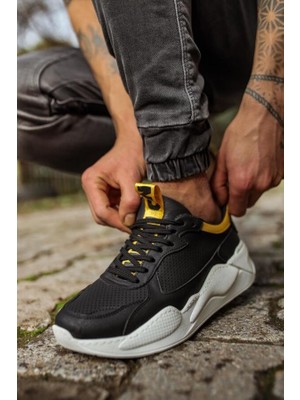 Pabucmarketi Erkek Ayakkabı Sneakers Siyah Sarı