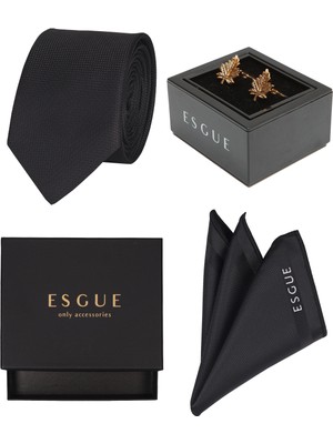 Esgue Yaprak Kol Düğmesi & Kravat & Mendil Hediye Seti