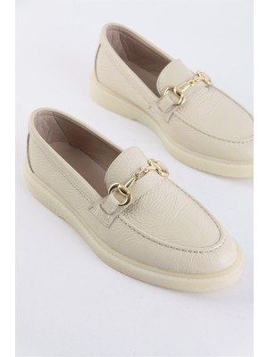 Nilufarr Lior Bej Floter  Deri Kadın Loafer