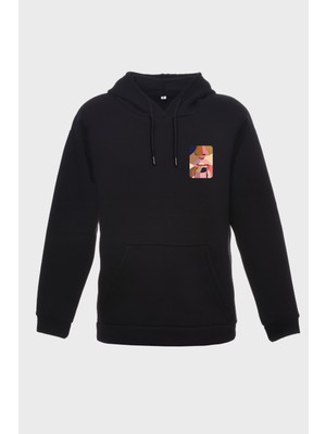 Sergül Dudaklar Minimal Baskili Kapüşonlu Üç Iplik Sweatshirt Oversize Hoodie