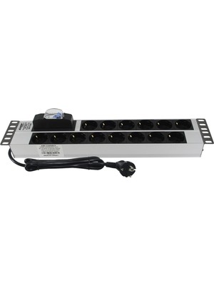 19" 2u 14'lü Schuko Sigortalı Alüminyum Rack Kabin Grup Prizi Pdu