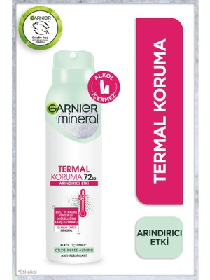 Garnier Mineral Termal Koruma Sprey Deodorant - Ferah ve Uzun Süre Kalıcı Koku, Kadınlar İçin, 72 Saat Etkili, Hızla Kuruyan, Alkol İçermez, 150 ml