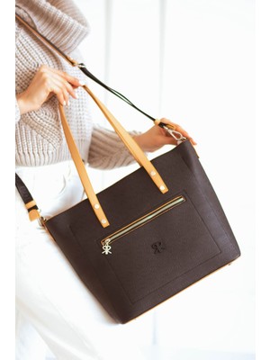 Impolo Linda  Üçgözlü  Siyah Taba Kadın Omuz Çanta