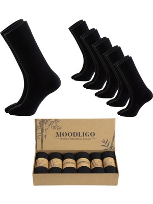 Moodligo Erkek 6'lı Premium Bambu Soket Çorap - Siyah - Kutulu