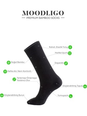 Moodligo Erkek 6'lı Premium Bambu Soket Çorap - Siyah - Kutulu