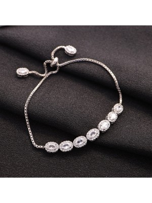 Miavi Silver 925 Ayar Gümüş Oval Taşlı Asansörlü Bileklik