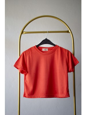 Momchi Orange Fillet Bambu Penye Crop T-Shirt