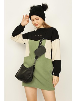 Select Moda Kadın Renk Bloklu Şardonlu Sweat Elbise
