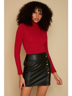 Select Moda Kadın Balıkçı Yaka Fitilli Örme Bluz