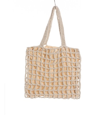 Rosa Bianca Bej Astarlı Özel El Örgüsü Plaj Çantası/Alışveriş Çantası