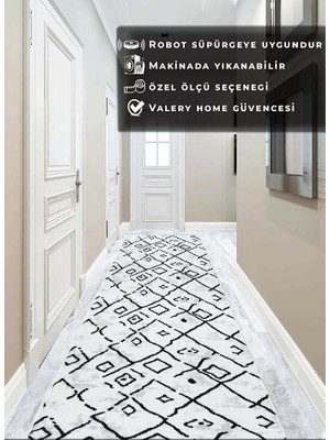 Valery Home Yıkanabilir Kaymaz Tabanlı Kesme Rulo Halı Yolluk Siyah-Beyaz