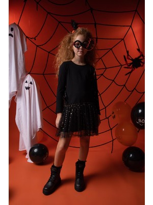 DeFacto Kız Çocuk Halloween Temalı Tüllü Uzun Kollu Elbise Taç Takımı Y9106A622WN
