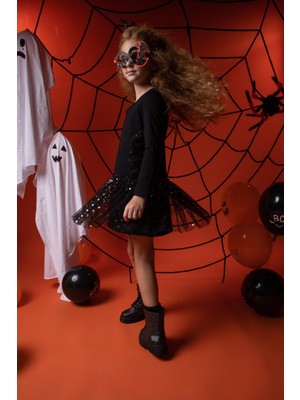 DeFacto Kız Çocuk Halloween Temalı Tüllü Uzun Kollu Elbise Taç Takımı Y9106A622WN