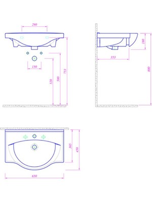 Kale Optimum 65X45 cm Etajerli Lavabo