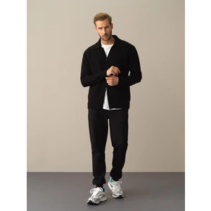 Erkek Siyah Polo Yaka Regular Fit Hırka