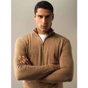 Erkek Camel Pamuklu Regular Fit Basic Kazak