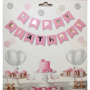 Çıtı Pıtı Store Karton Yazı Pembe Üzeri Gümüş Happy Birthday