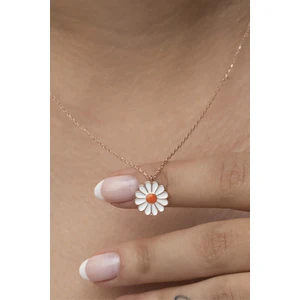 925 Ayar Gümüş Rose Mineli Papatya Kolye