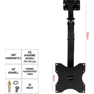 LCD LED Tv Tavan Askı Aparatı Hareketli 32 37 82-100CM Ufix