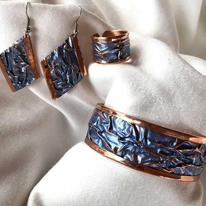 Miray Hediyelik Bakır Bileklik & Yüzük & Küpe Set