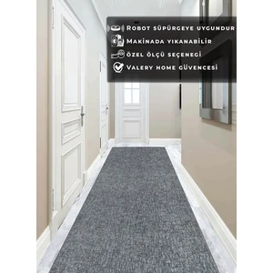 Valery Home Yıkanabilir Kaymaz Tabanlı Kesme Rulo Halı Yolluk Gri-Krem Jel