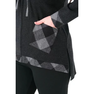 Lady Majestic Ekose Kapüşonlu Dokuma Büyük Beden Hırka