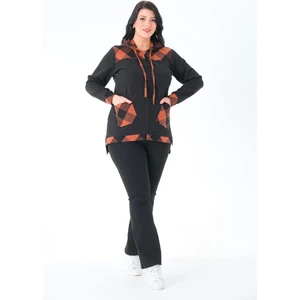 Lady Majestic Ekose Kapüşonlu Dokuma Büyük Beden Hırka