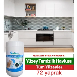 Quıckcare Dezenfektanlı Yüzey Temizlik Havlusu 72 Yaprak Kova Mendil Beyaz Sabun Kokulu