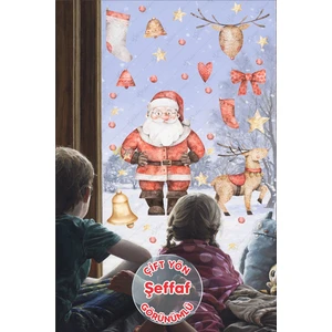 Yılbaşı Noel Babalı Cam Duvar Süsü, Yeni Yıl Geyik Yıldızlar ve Santa Claus Sticker Seti