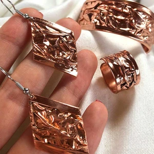 Miray Hediyelik Bakır Bileklik & Yüzük & Küpe Set