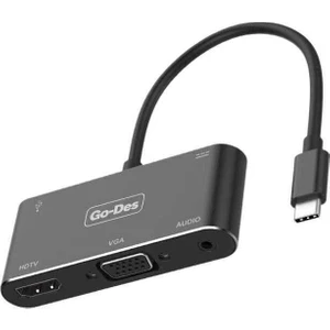 Go Des GD-8761 Type-C To HDMI 4K & VGA & Aux Dönüştürücü Adaptör USB 3.0