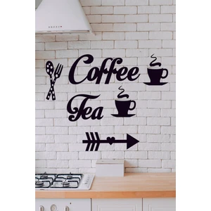 Siyah Şık Coffe Tea Ahşap Mutfak Duvar Aksesuarı Coffe+Tea+Ok+2bardak+Kaşık