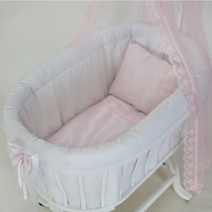 Sepet Beşik Için 6 Parça Lüks Dream Pembe Beyaz Giydirme Kumaş Uyku Seti-Beşik Hariç