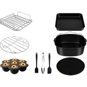 9 Parça 8 Inç (20cm) Yui / Xiaomi / Philips / Kumtel Uyumlu Air Fryer Aksesuarları Set - Siyah (Yurt Dışından)