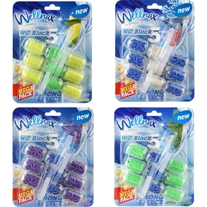 Wellnax Breeze Refresh Wc Klozet Blok Mega Paket Karışık Seri (Limon, Çam Ormanı, Okyanus, Lavanta) x4