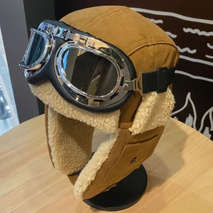 Vintage Aviator Şapka Gözlük Kostüm Kürk Kulak Pilot Şapkası Kış Maskesi Bombacı Şapkalar