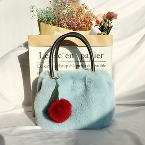 Kiraz Kolye Peluş Tote Faux Fur Küçük Tote Omuz Çantası