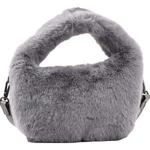 Yumuşak Kabarık Faux Kürk Çanta Peluş Tote Günlük Fermuar Kare Seyahat Sokak Crossbody Çanta(Yurt Dışından)