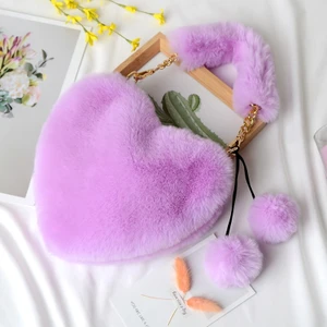 Faux Fur Tote Sevimli Peluş Kalp Tek Omuz Aşk Tote Crossbody Çanta