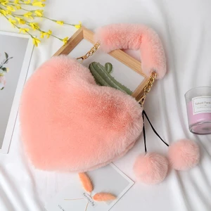 Faux Fur Tote Sevimli Peluş Kalp Tek Omuz Aşk Tote Crossbody Çanta