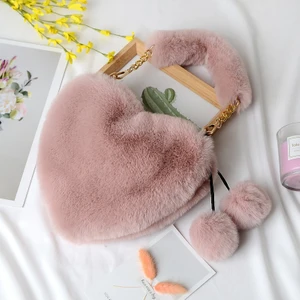 Faux Fur Tote Sevimli Peluş Kalp Tek Omuz Aşk Tote Crossbody Çanta