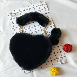 Faux Fur Tote Sevimli Peluş Kalp Tek Omuz Aşk Tote Crossbody Çanta