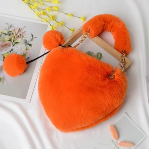 Faux Fur Tote Sevimli Peluş Kalp Tek Omuz Aşk Tote Crossbody Çanta