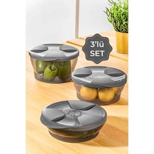 3lü Kapaklı Yuvarlak Saklama Kabı 1x(2 Litre, 1,5 Litre, 1 Litre)
