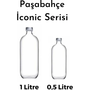 Iconic Cam Su Şişesi Yağ Limon Saklama Kabı Seti 1 Lt + 0,5 Lt