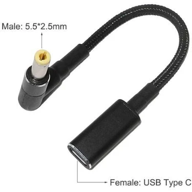 Motorobit Dişi Type C - Erkek 5.5x2.5mm Jack Dönüştürücü Kablo Tip-C To
