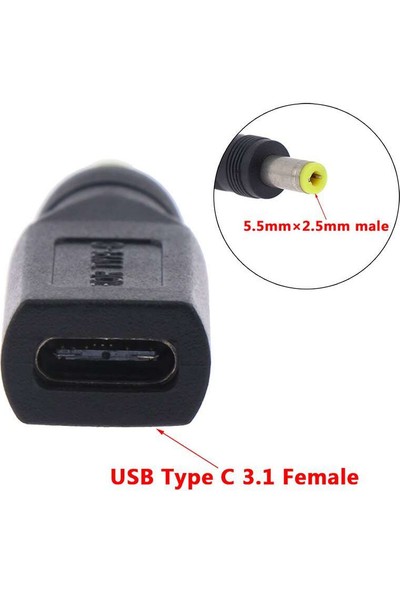 Vigor USB 3.1 Type-C To 5.5*2.5mm Çevrici Dönüştürücü Konnektör Usb-C Laptop Şarj Güç Adaptörü