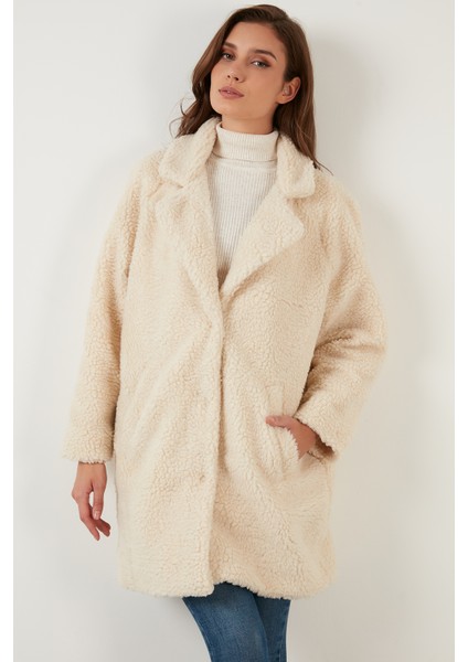 Oversize Astarlı Cepli Peluş Teddy Kaban Bayan Kaban 497TEDDY